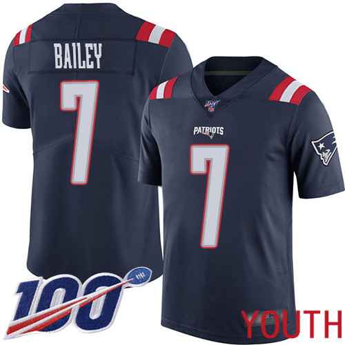 New England Patriots Football #7 100th Season Rush Vapor Limited Navy Blue Youth Jake Bailey NFL Jersey->new england patriots->NFL Jersey